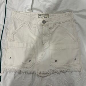 Free People Cream Frayed Hem Mini Skirt